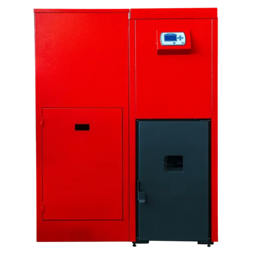 Пелетен котел 32 kW с червено-черен корпус